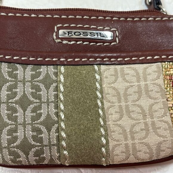 Fossil Signature ID Zip Wallet Change Purse Brown, Beige, Green 4.75"x3.25" - Picture 6 of 7